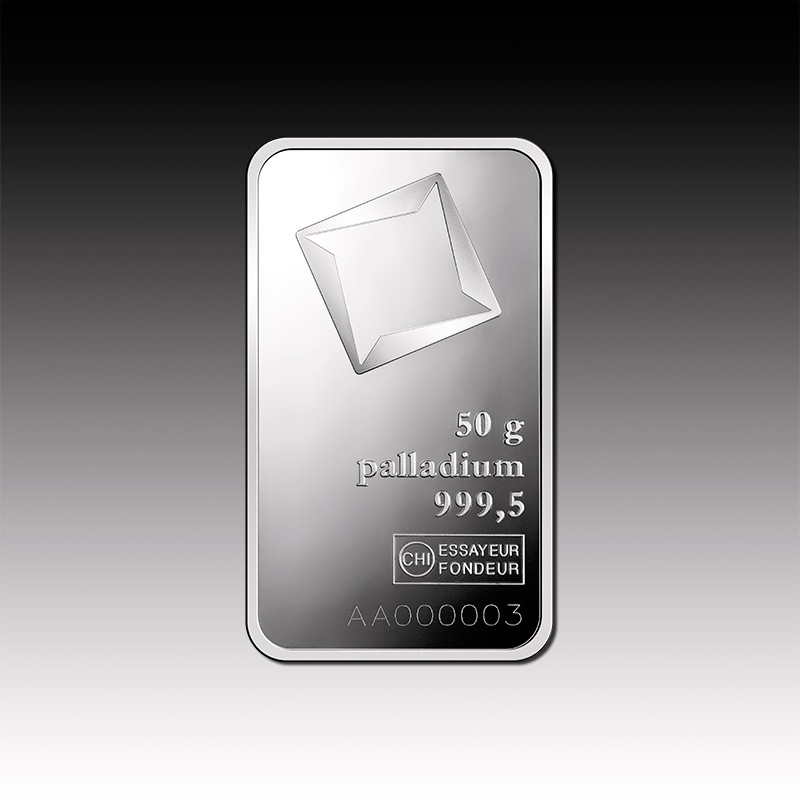 50g Valcambi Palladium Minted bar 999.5 Palladium