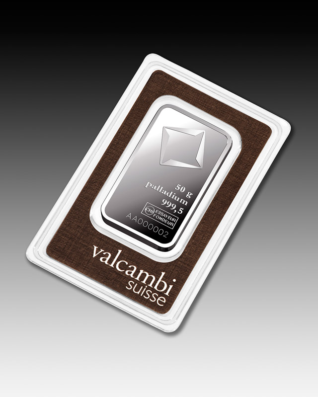 50g Valcambi Palladium Minted bar 999.5 Palladium