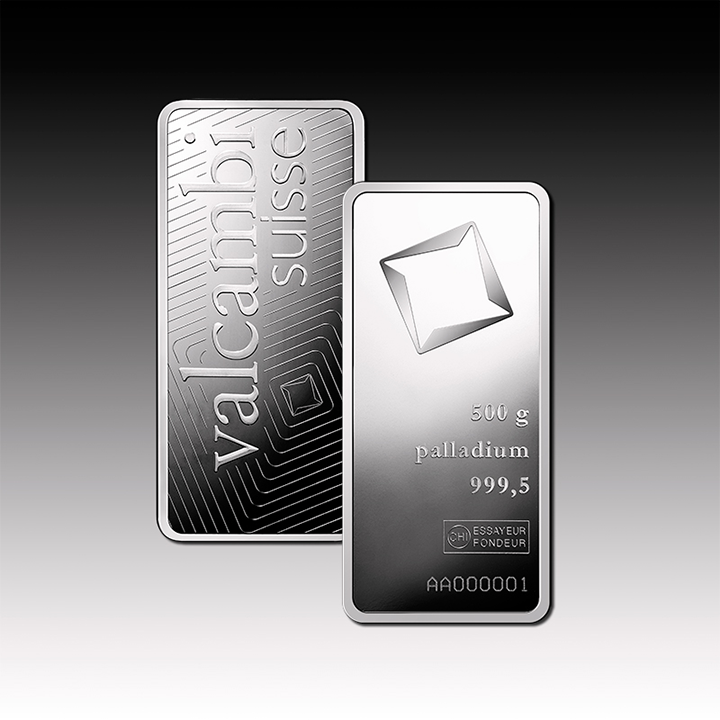 500g Valcambi Palladium Minted bar 999.5 Palladium