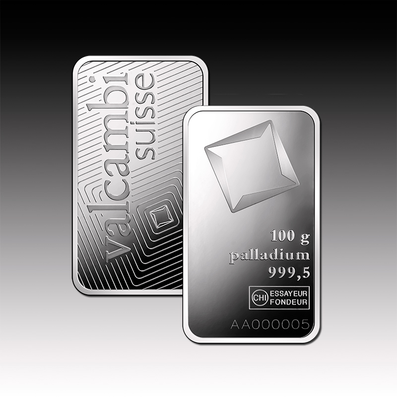 100g Valcambi Palladium Minted bar 999.5 Palladium